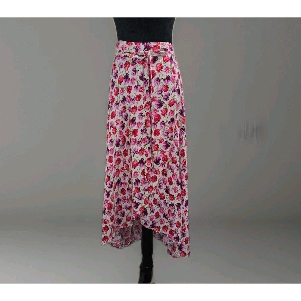Zara Pink Floral Wrap Midi Skirt Rose Print Tie Waist Size XS Flowy Resortwear - Picture 4 of 11